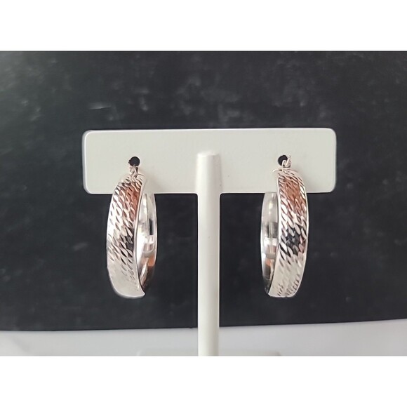 Milor Italian 950 Silver Etched Hoop Earrings Vintage - Picture 5 of 10